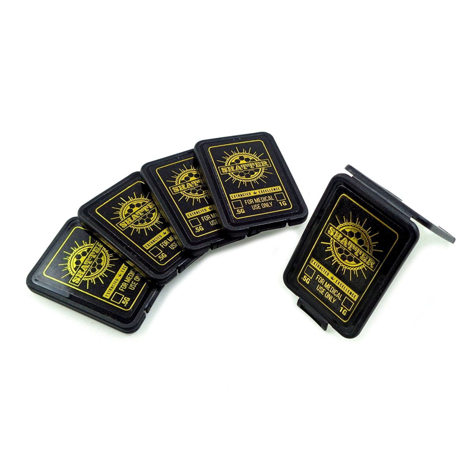 Shatter Labels: 50 Black Gold Elite Shatter Packs Wax Oil SD Card MMJ