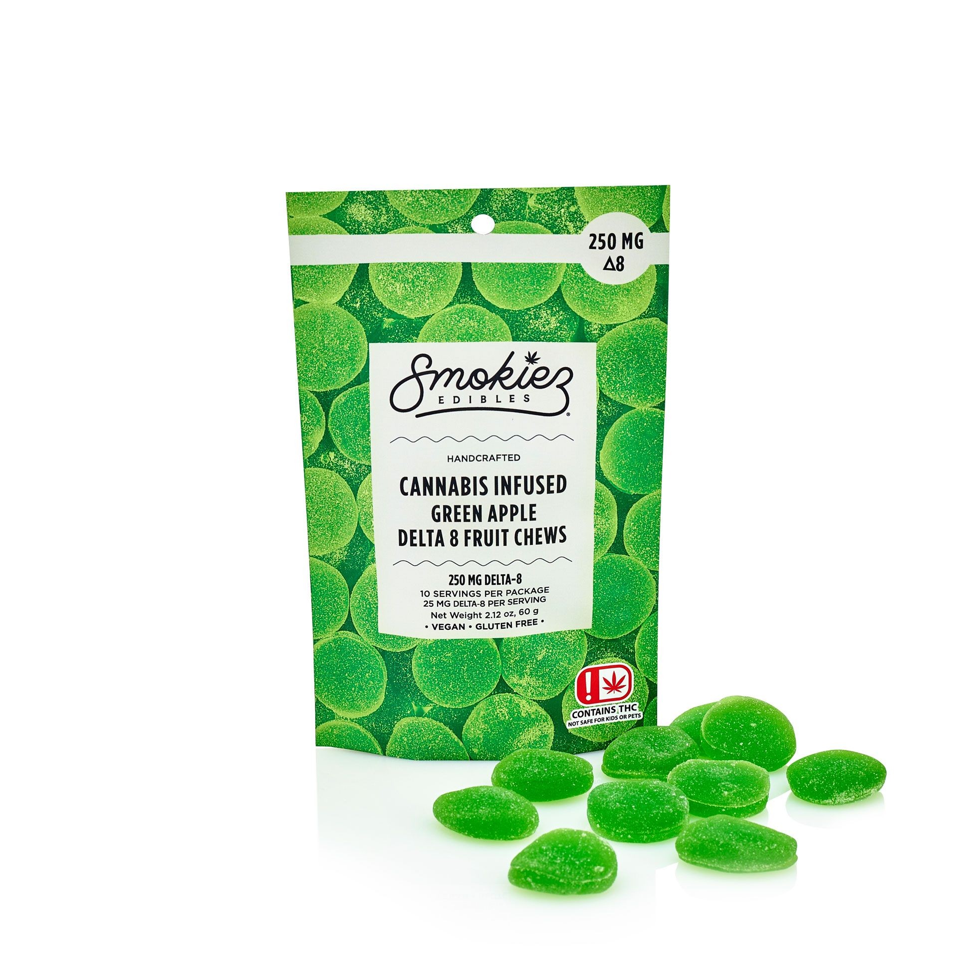 Green Apple Fruit Chews, 250mg Delta8 THC OK Leafly