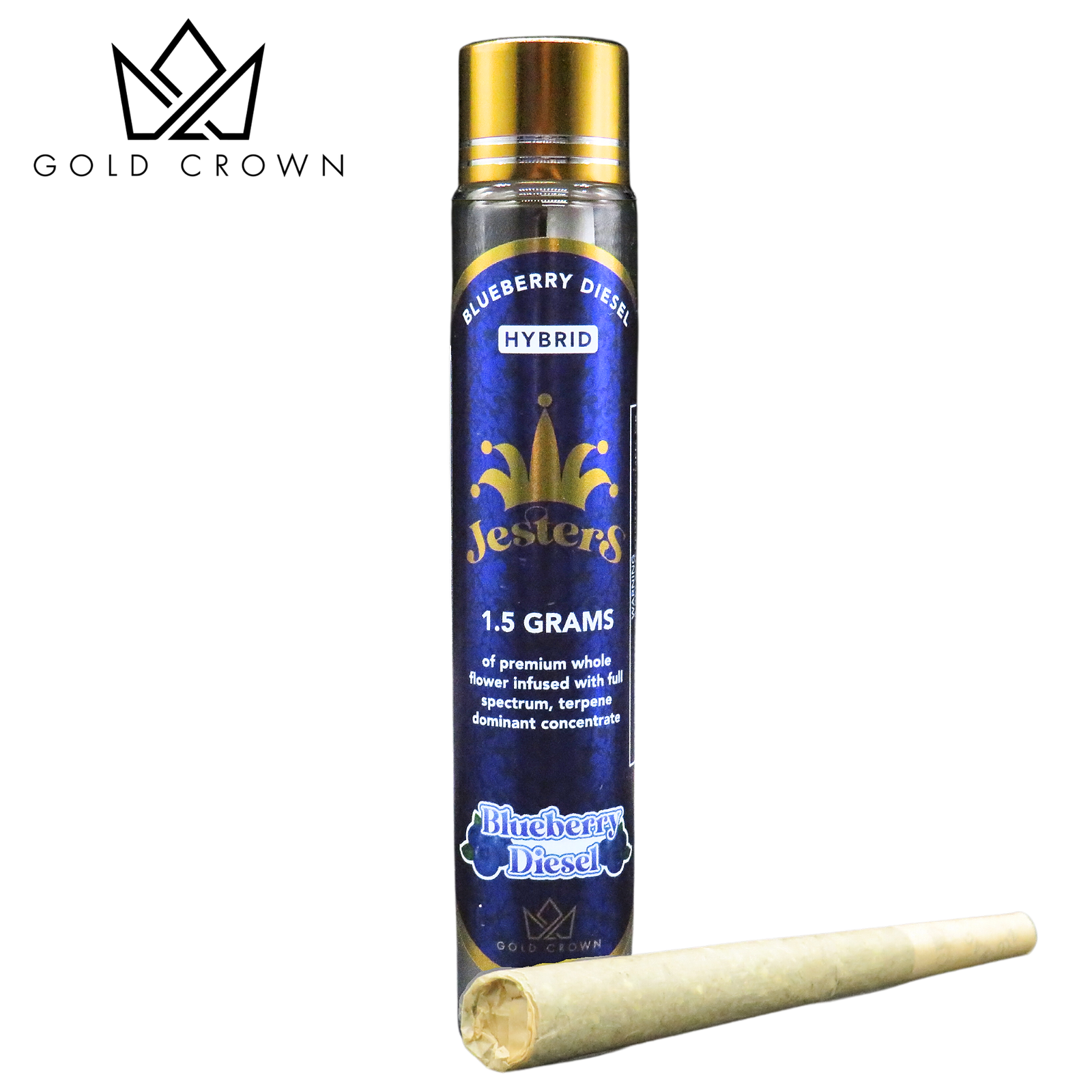 Gold Crown: Jesters Infused Pre-roll (1.5g)- Blueberry Diesel | Leafly