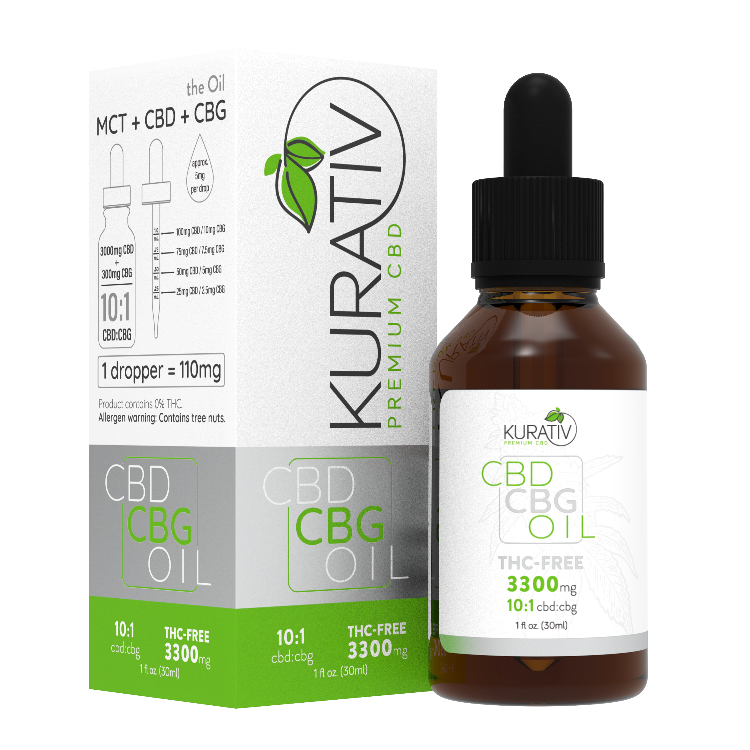 Kurativ CBD: Kurativ CBD / CBG Oil THC-Free 10:1 3300mg | Leafly