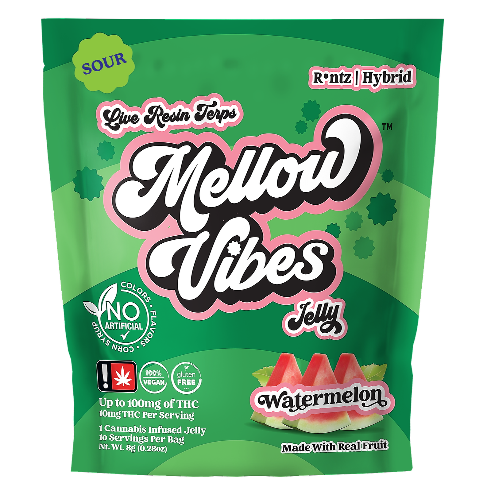 Mellow Vibes: Watermelon Hybrid Live Resin Gummy Rippable 100mg