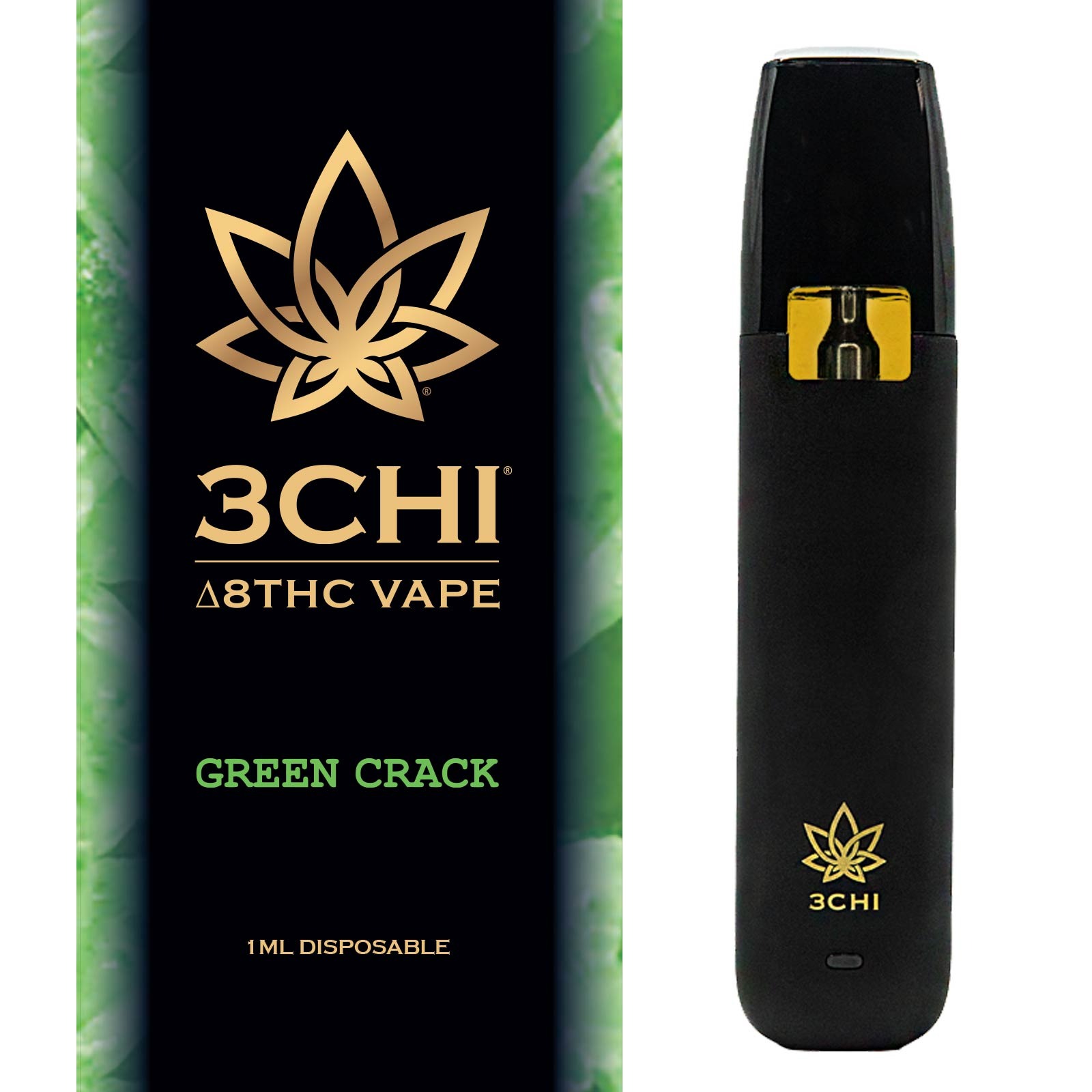 3CHI: Delta 8 THC Disposable Vape Cartridge - Green Crack - 1ml