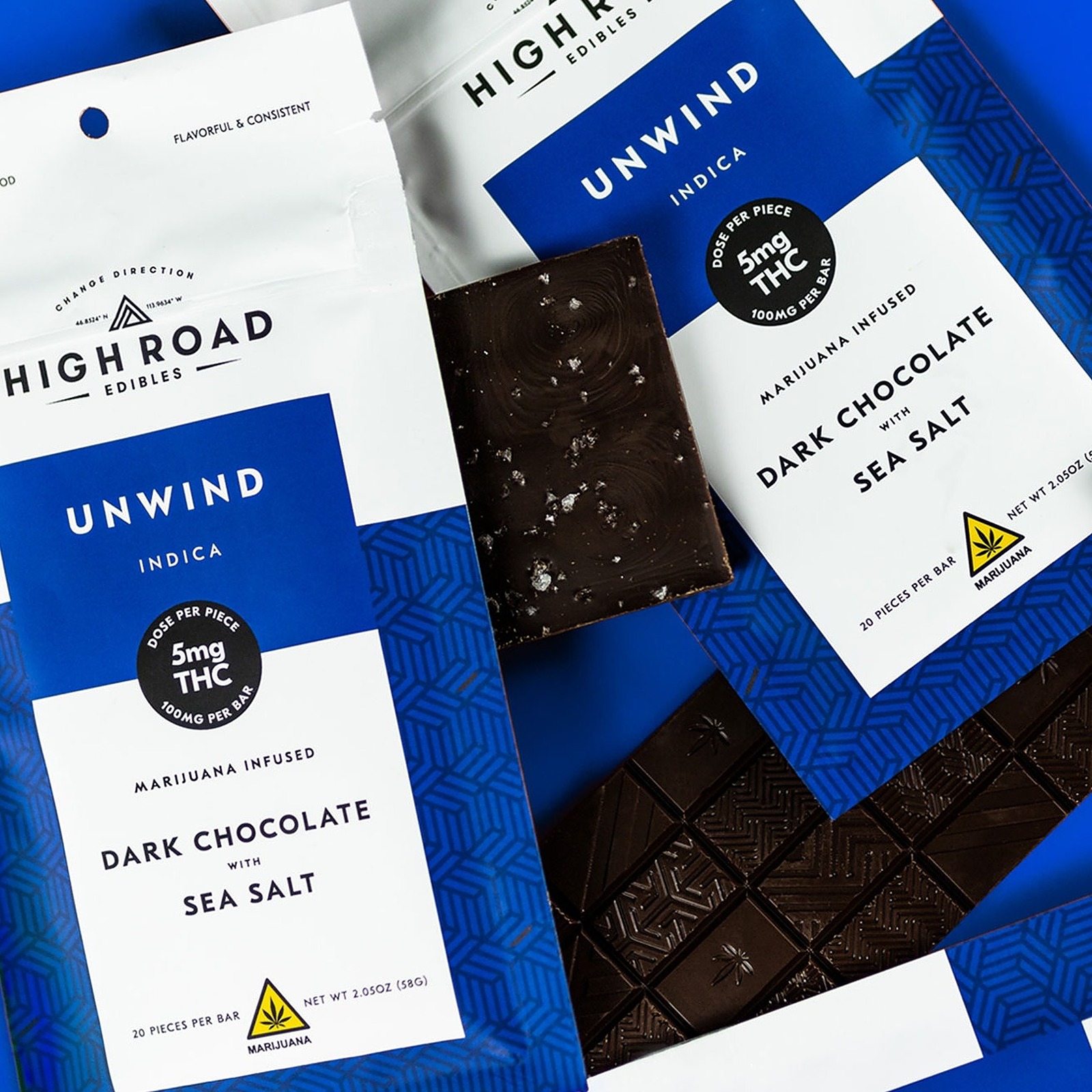 High Road Edibles Sea Salt Unwind Dark Chocolate Bar, 100mg 20piece Leafly