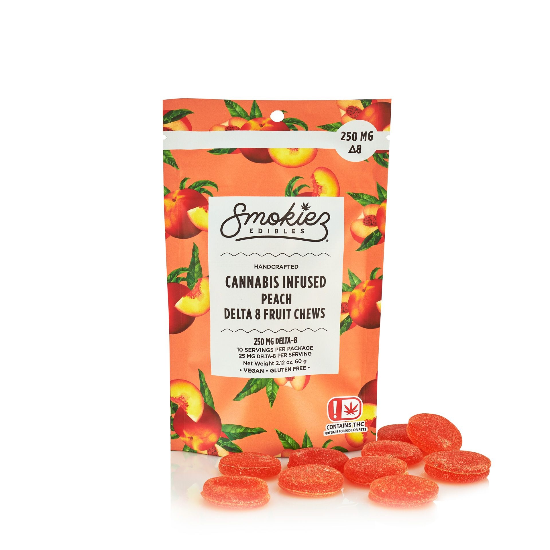 Peach Fruit Chews, 250mg Delta8 THC OK Leafly