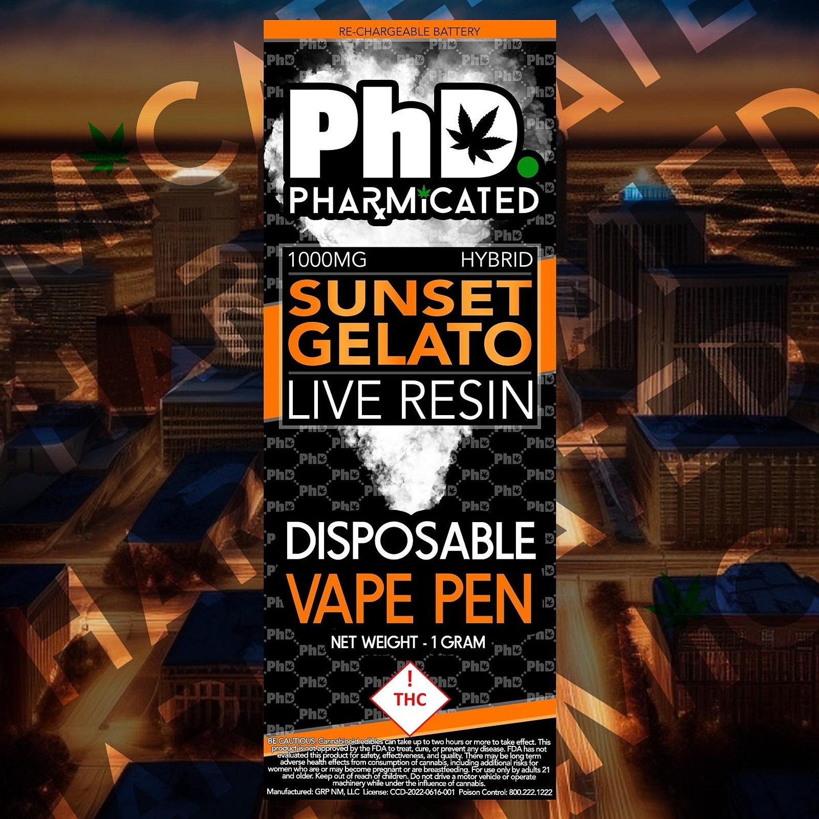 Pharmicated PhD Disposable Vape Cart Live Resin Sunset Gelato Leafly
