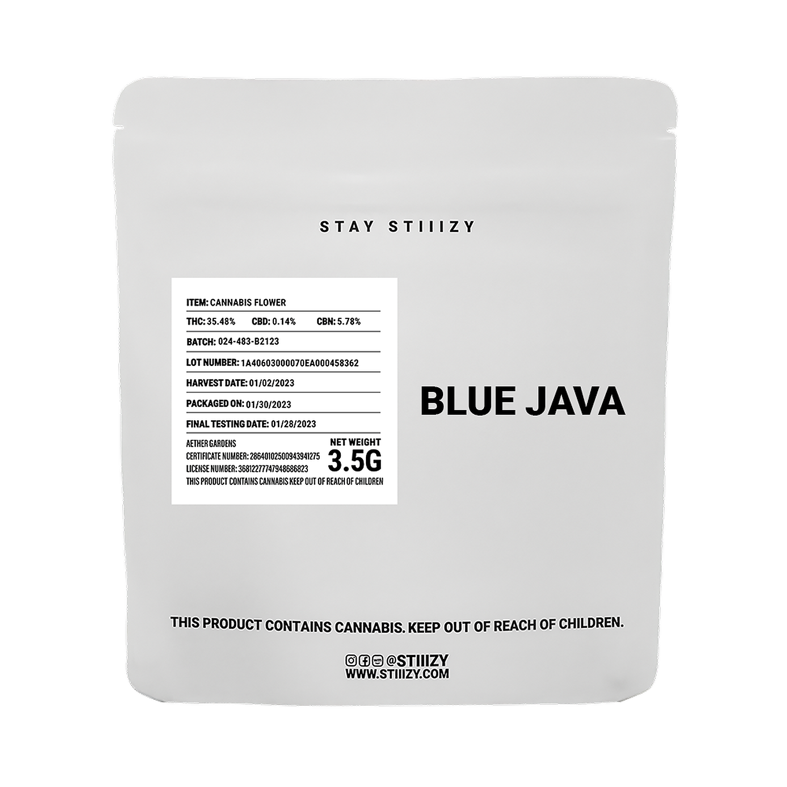 STIIIZY: BLUE JAVA - WHITE LABEL 3.5G | Leafly