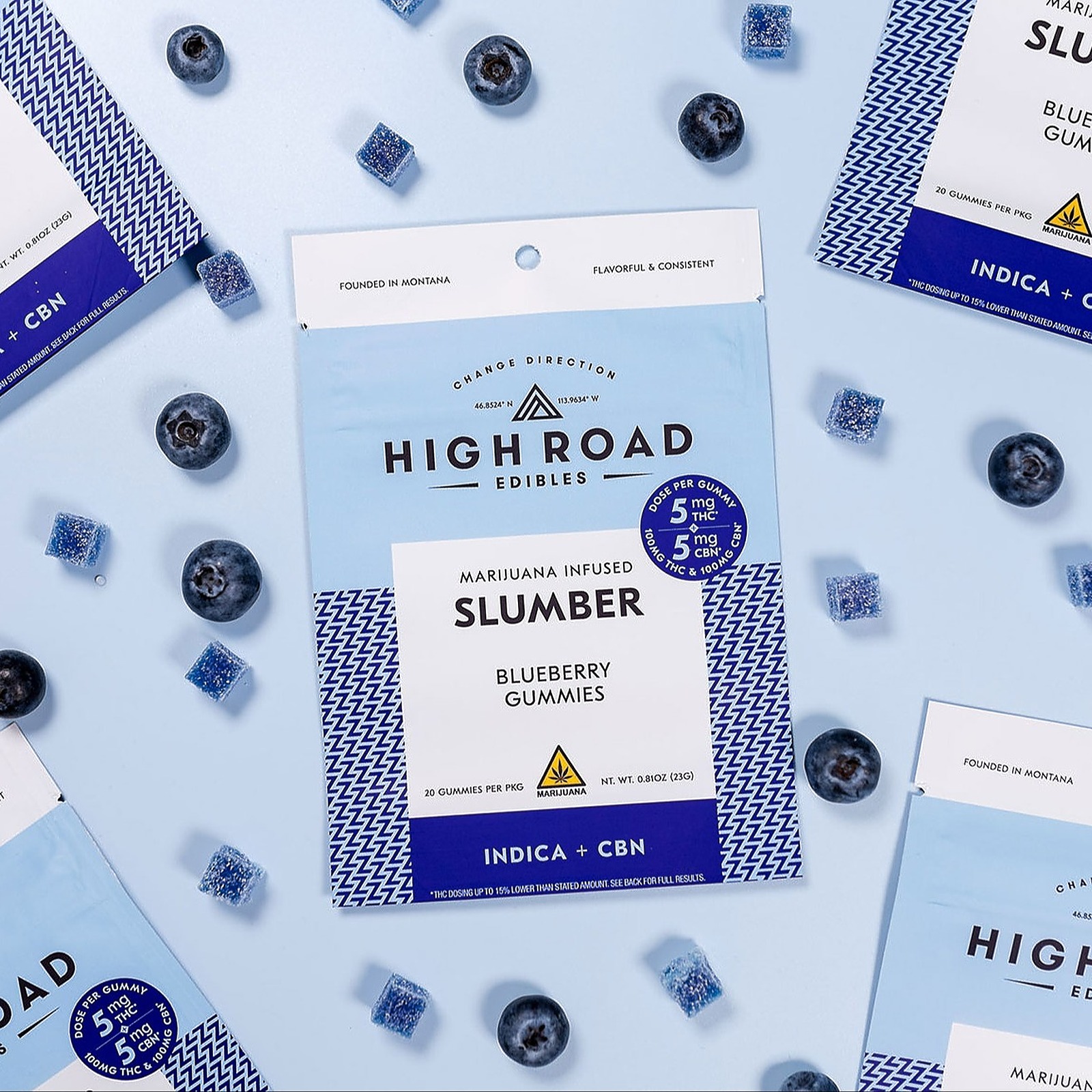 High Road Edibles 11 Blueberry Slumber Gummies, 100mg 20pack Leafly