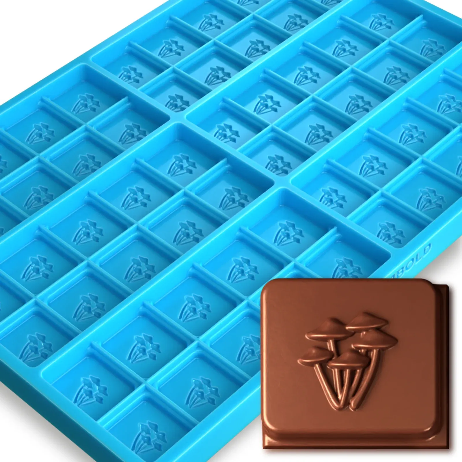 PJ Bold: Mushroom Candy Bar Mold, Blue, 6 Cavity