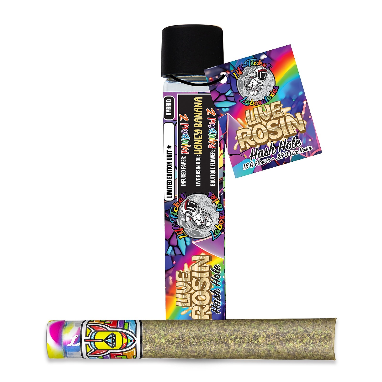 Lift Tickets Rainbow Z X Honey Banana X Rainbow Z Glass Tip Live Rosin Pre Roll 175g 0872