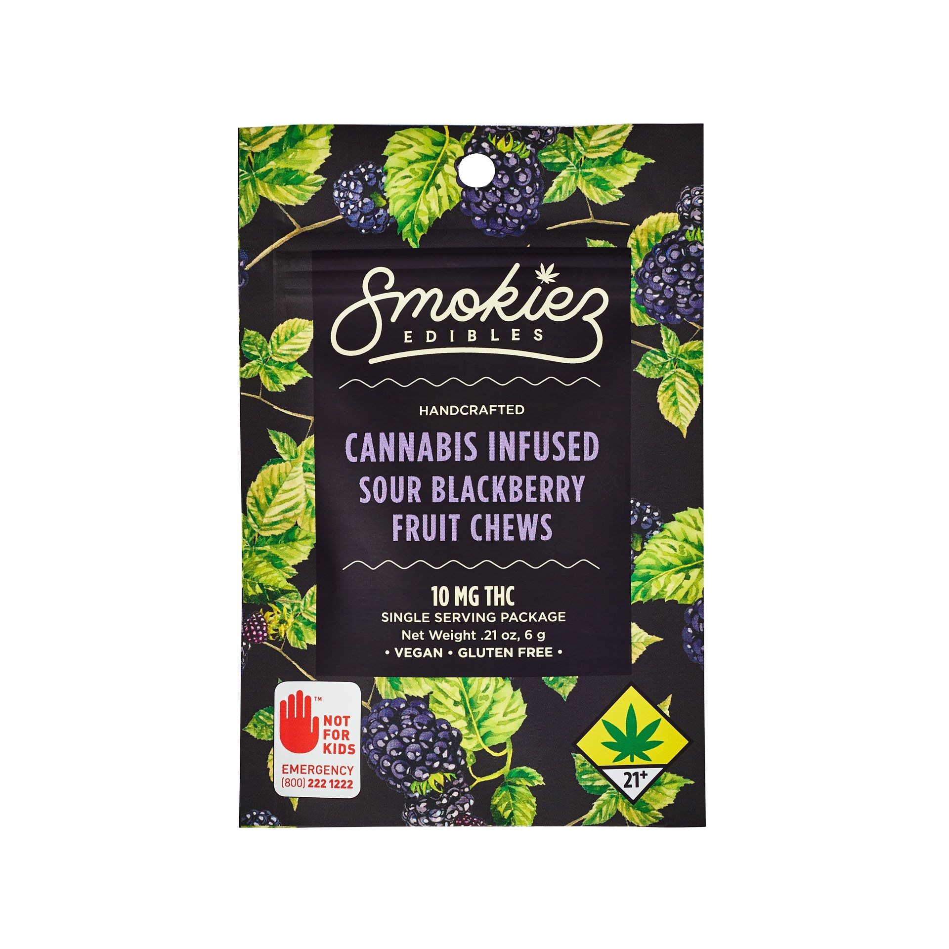 Smokiez Edibles Sour Blackberry Single Serving Fruit Chew, 10mg THC