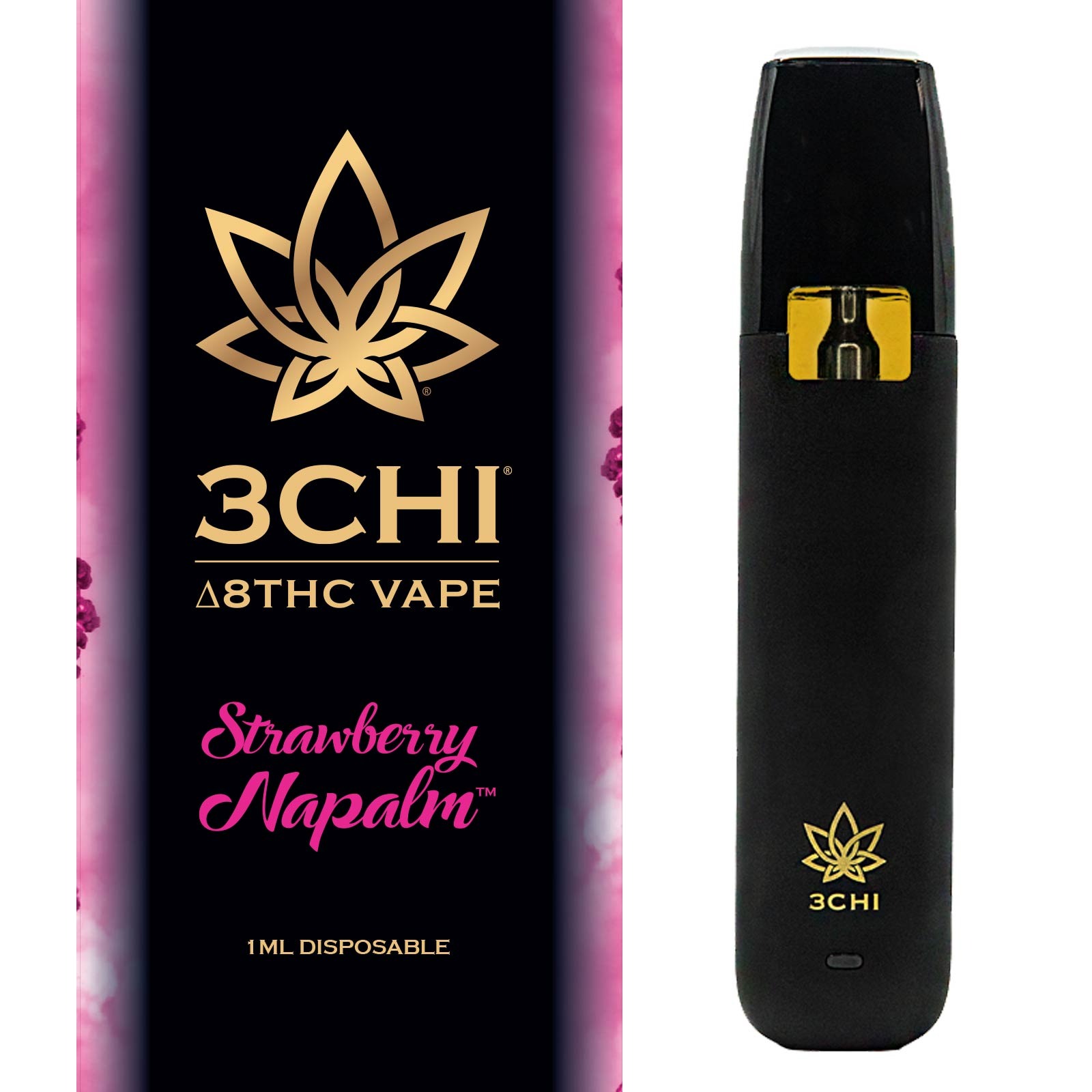 3CHI: Delta 8 THC Disposable Vape Cartridge - Strawberry Napalm - 1ml |  Leafly