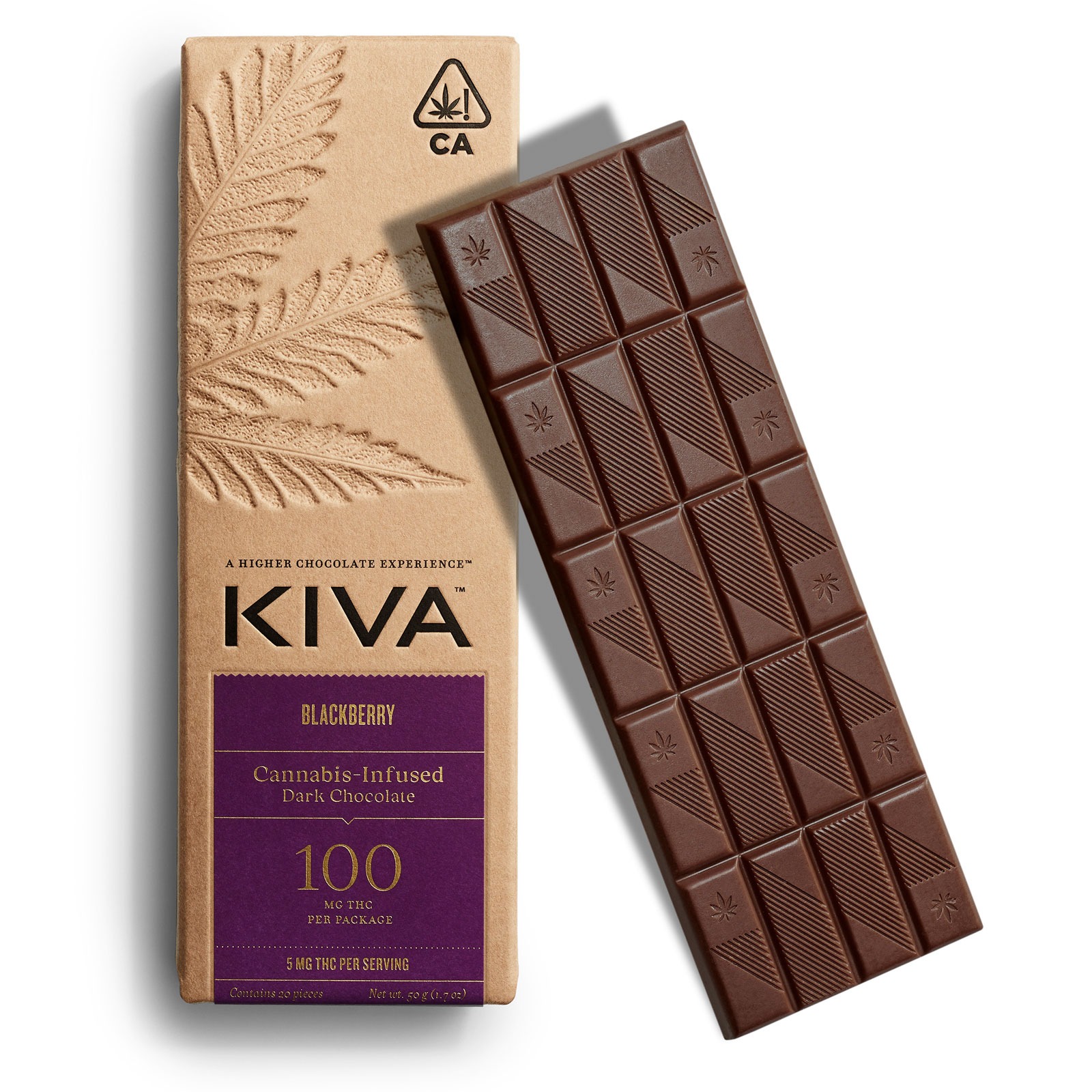 Kiva: 5mg Kiva 'Blackberry' Dark Chocolate Bar 100mg THC