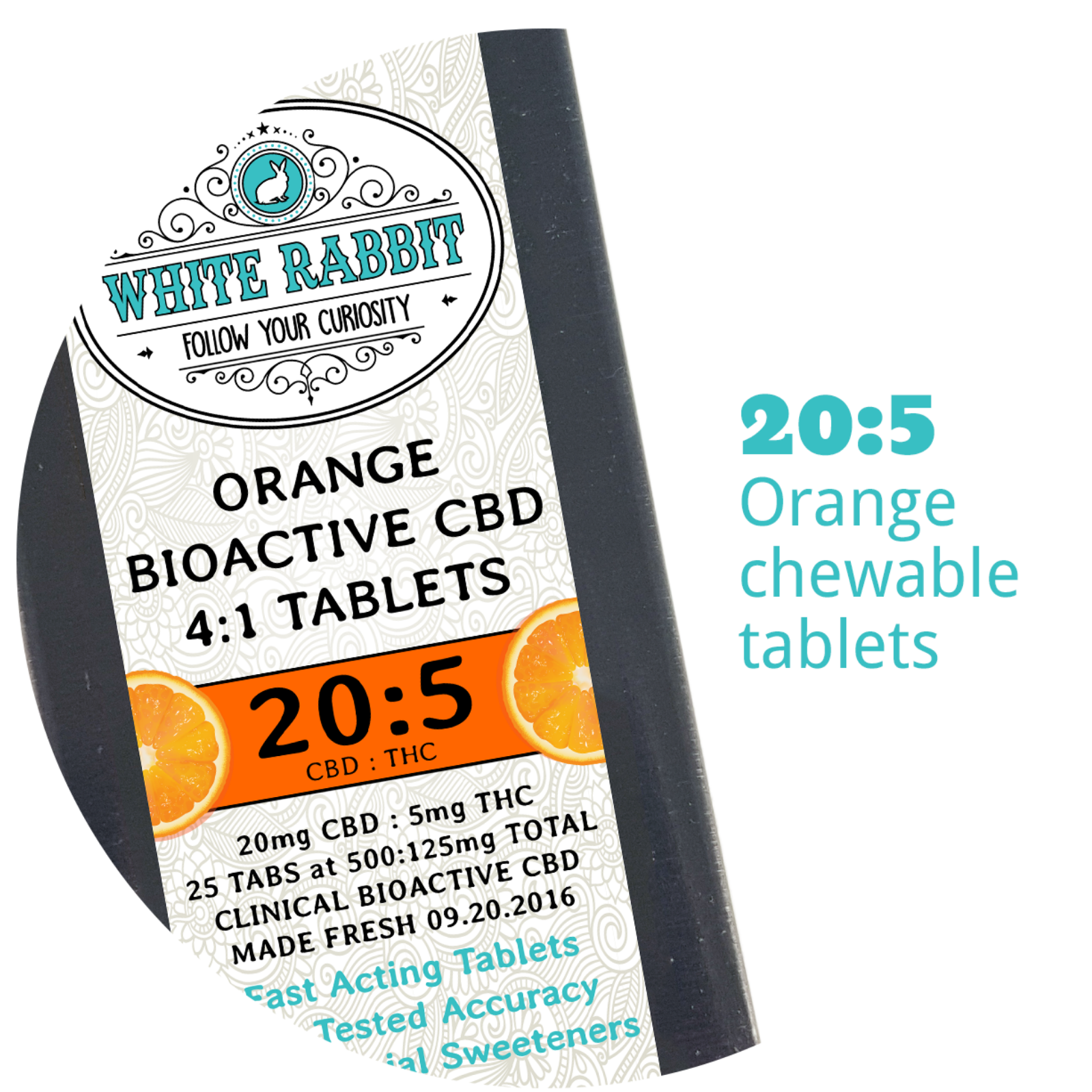 White Rabbit: 20:5 CBD:THC Orange Chewable Tablets | Leafly