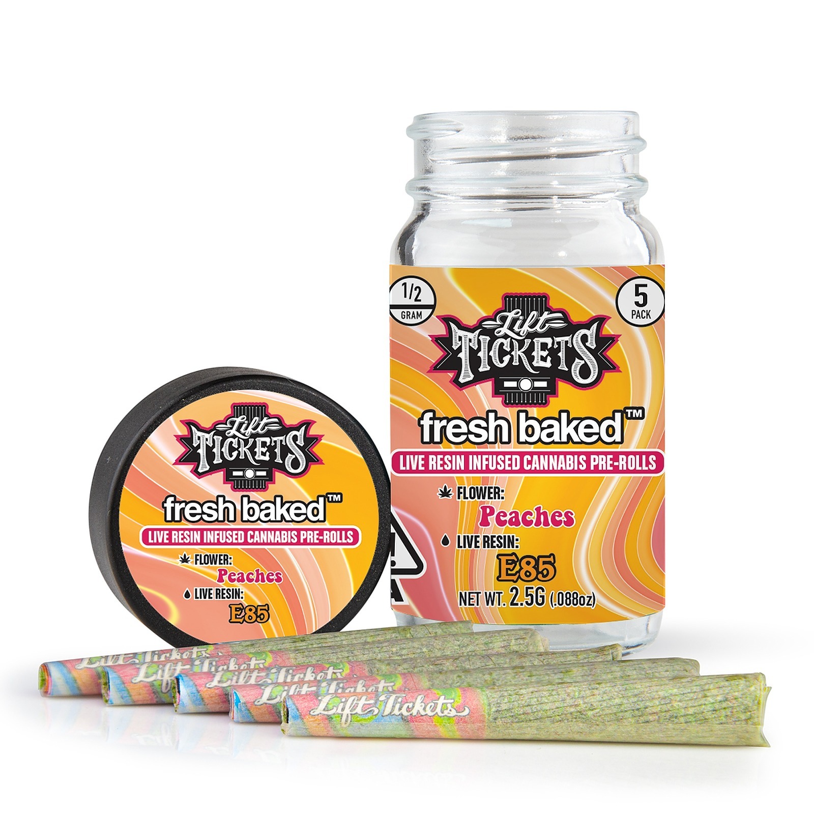 Lift Tickets Peaches x E85 0.5g Infused Pre Roll Multipack (5