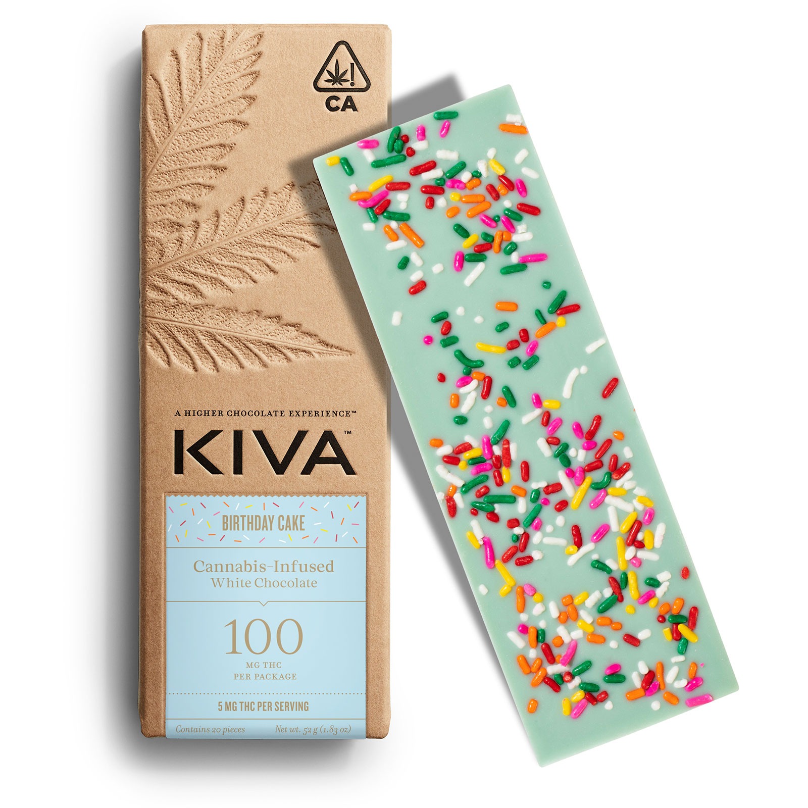 5mg Kiva 'Birthday Cake' White Chocolate Bar 100mg THC total